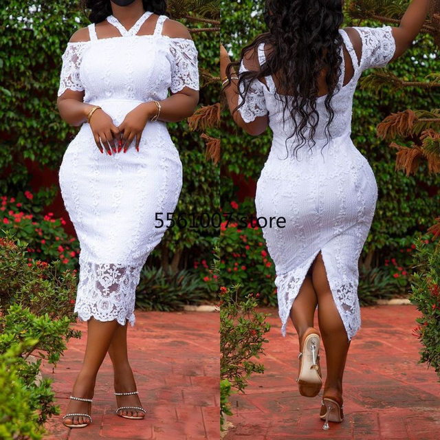 African Dresses For Women Short Sleeve White Lace Dashiki Ankara